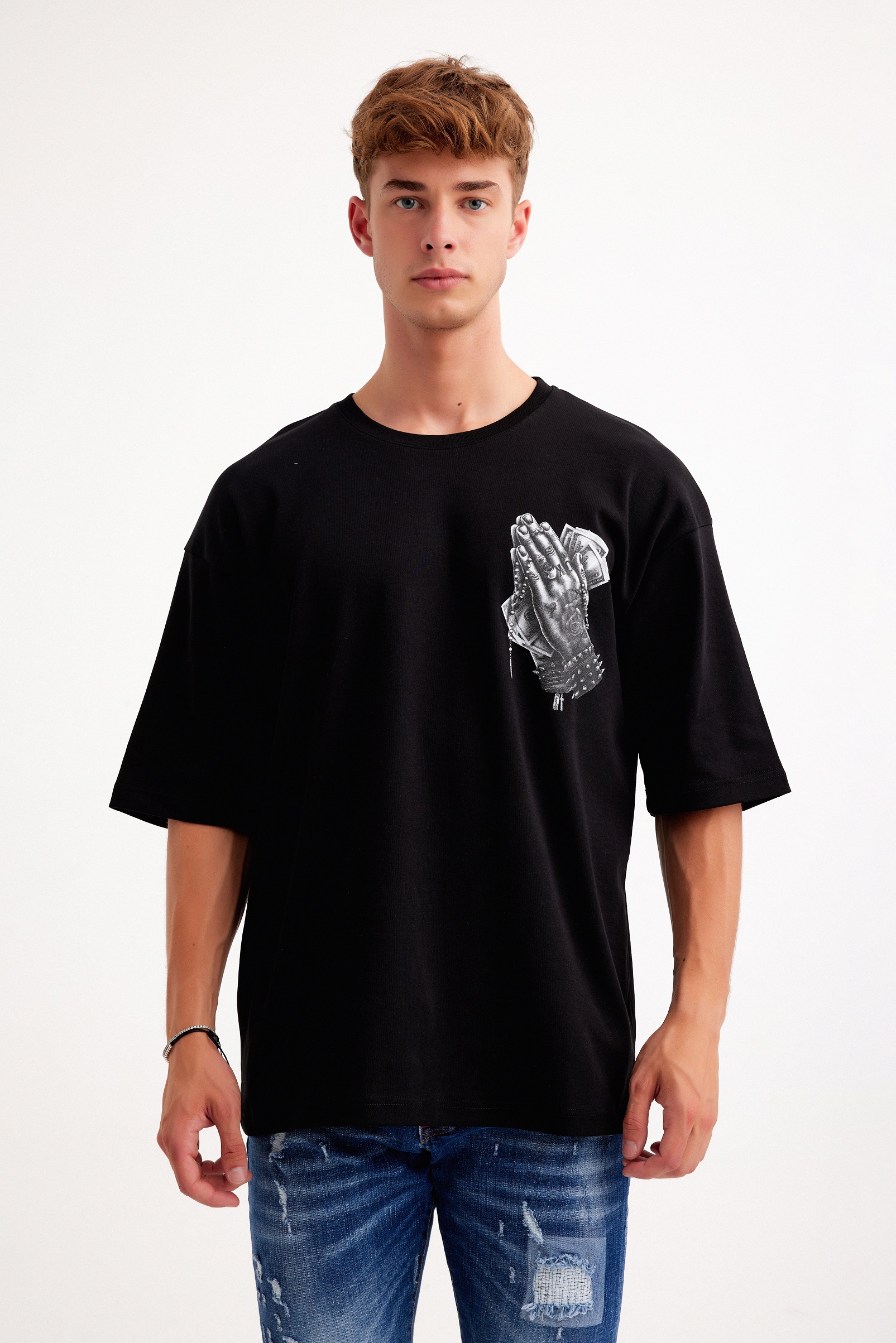 Μαύρη κοντομάνικη μπλούζα με τύπωμα-Winners(OVERSIZED)-028(3)