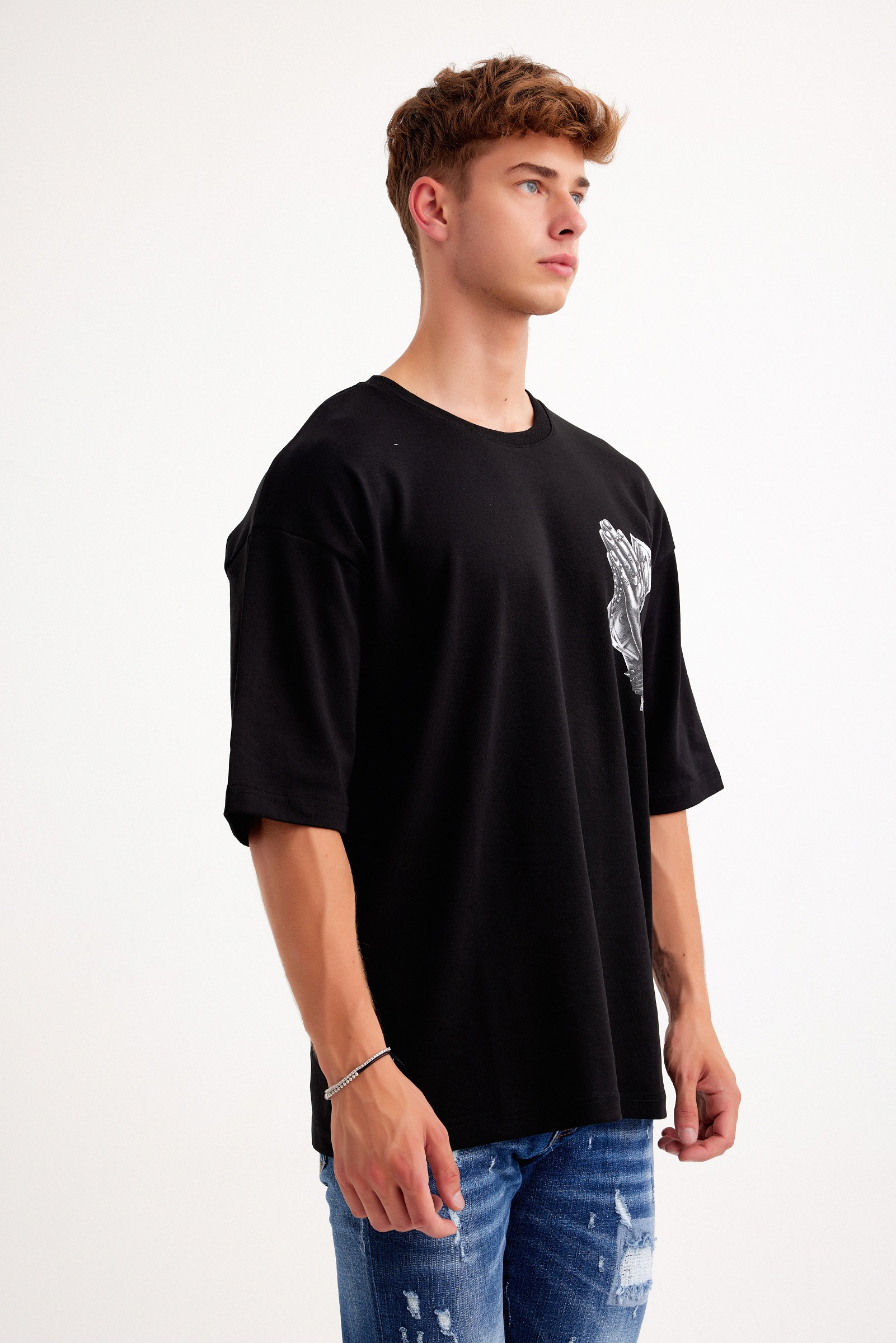 Μαύρη κοντομάνικη μπλούζα με τύπωμα-Winners(OVERSIZED)-028(4)