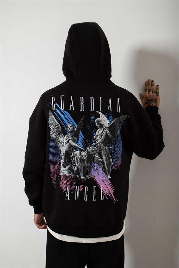 Μαύρο hoodie με τύπωμα-Guardian Angel(OVERSIZED)