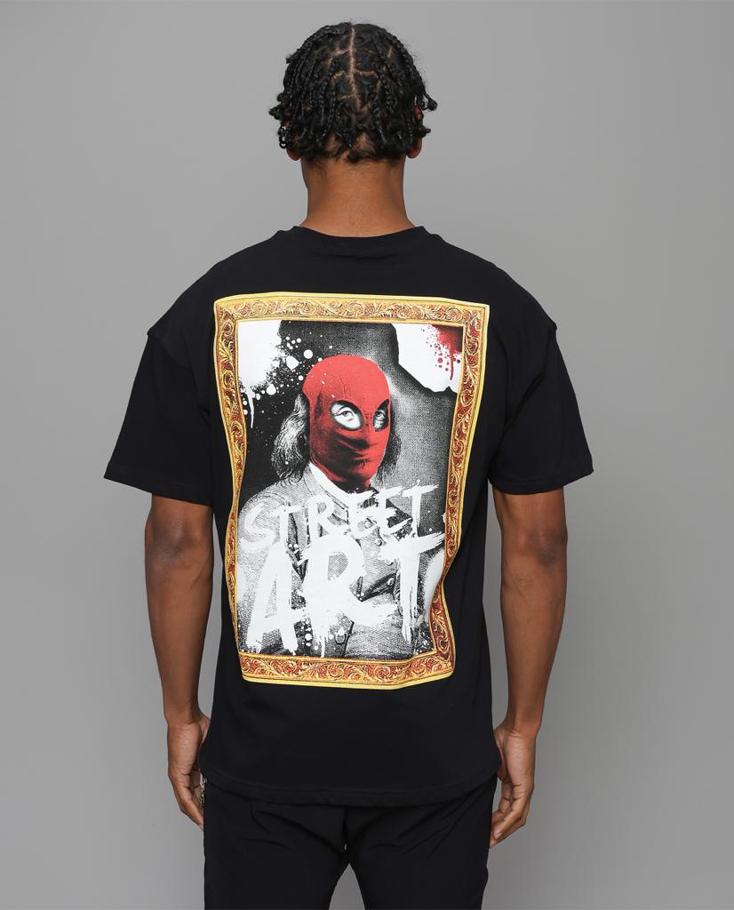 Μαύρη κοντομάνικη μπλούζα με τύπωμα-Street Art-eksi-23-Y130 (3)