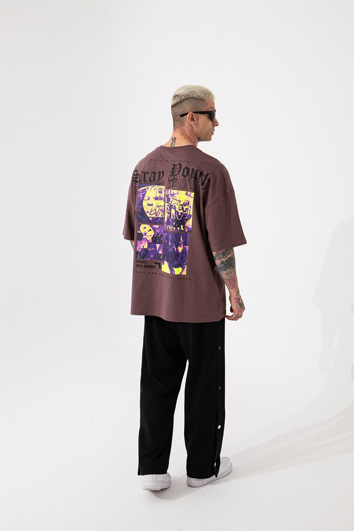 Μωβ κοντομάνικη μπλούζα με τύπωμα-Stray Youth (OVERSIZED)-m1638
