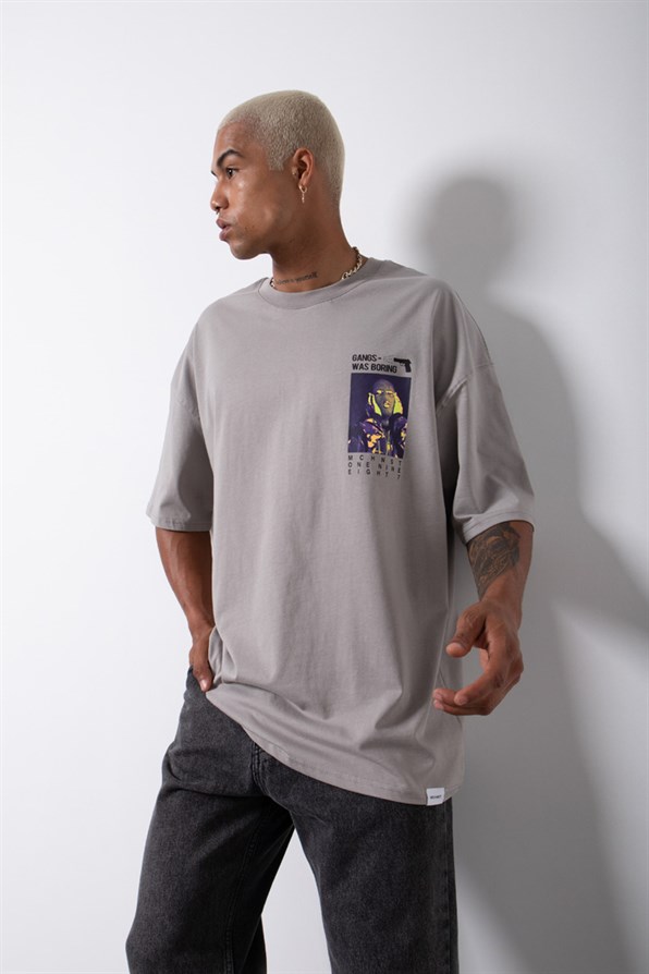 Γκρι κοντομάνικη μπλούζα με τύπωμα-Stray Youth(OVERSIZED)-m1638(3)