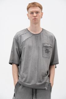 Γκρι κοντομάνικη μπλούζα με τύπωμα(OVERSIZED)-ex-pent-5115