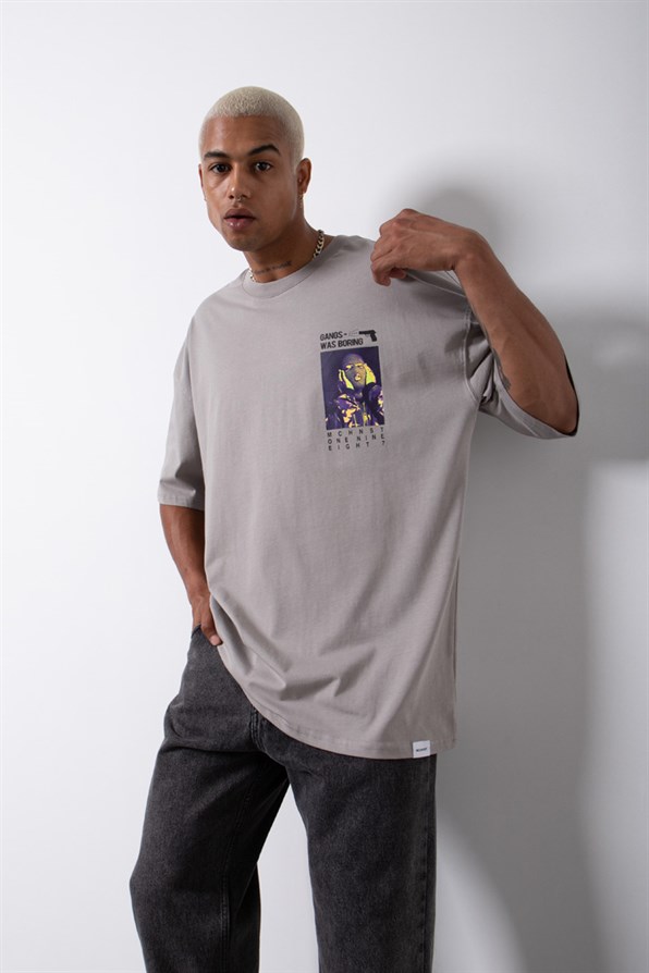 Γκρι κοντομάνικη μπλούζα με τύπωμα-Stray Youth(OVERSIZED)-m1638 (2)