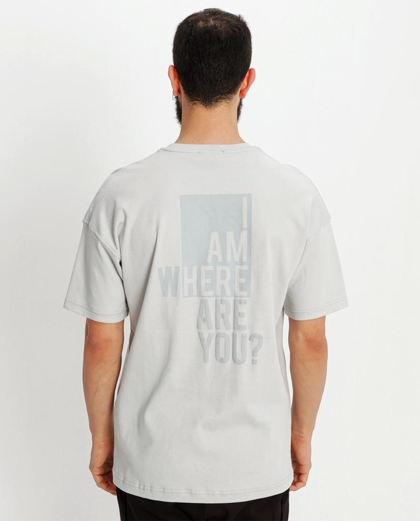 Γκρι κοντομάνικη μπλούζα με τύπωμα-I am where are you(OVERSIZED)-eksi-23-Y005 (2)