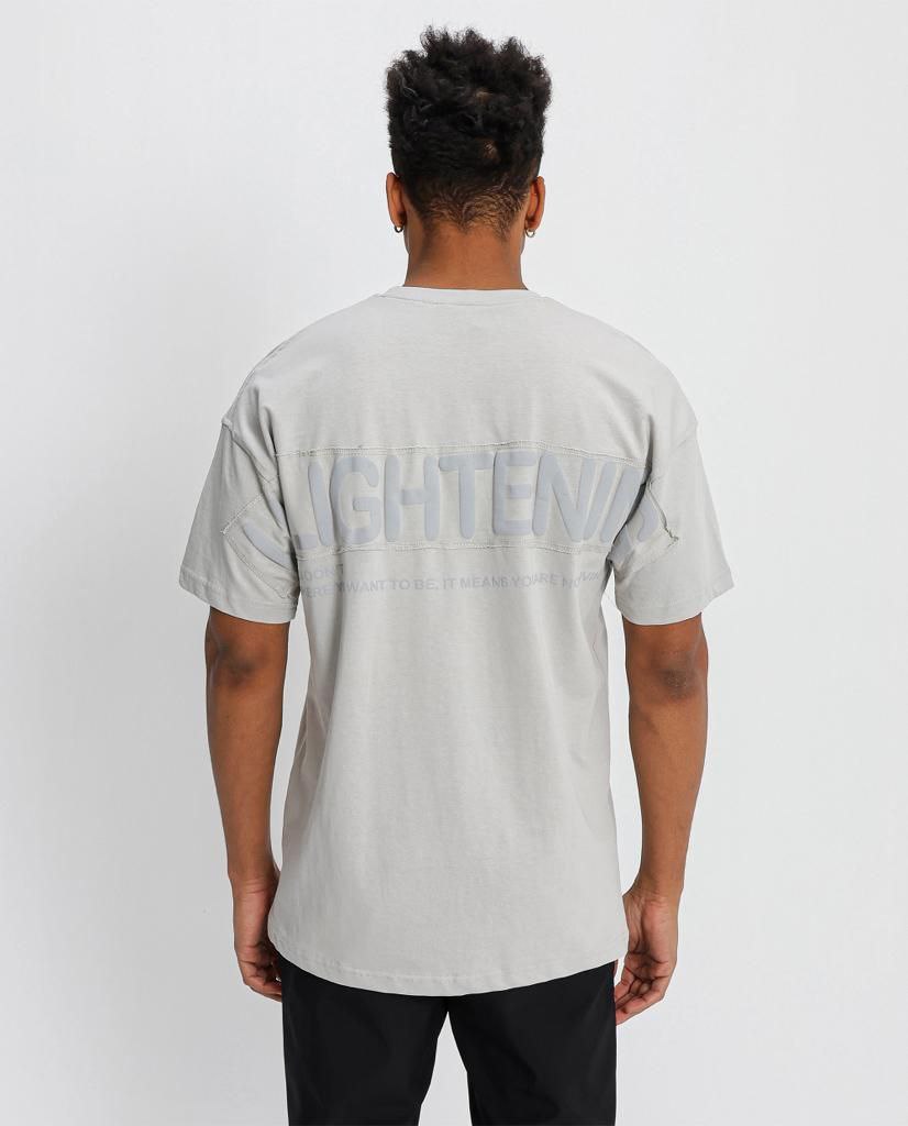 Γκρι κοντομάνικη μπλούζα με τύπωμα-Unlightening(OVERSIZED)-eksi-23-Y178