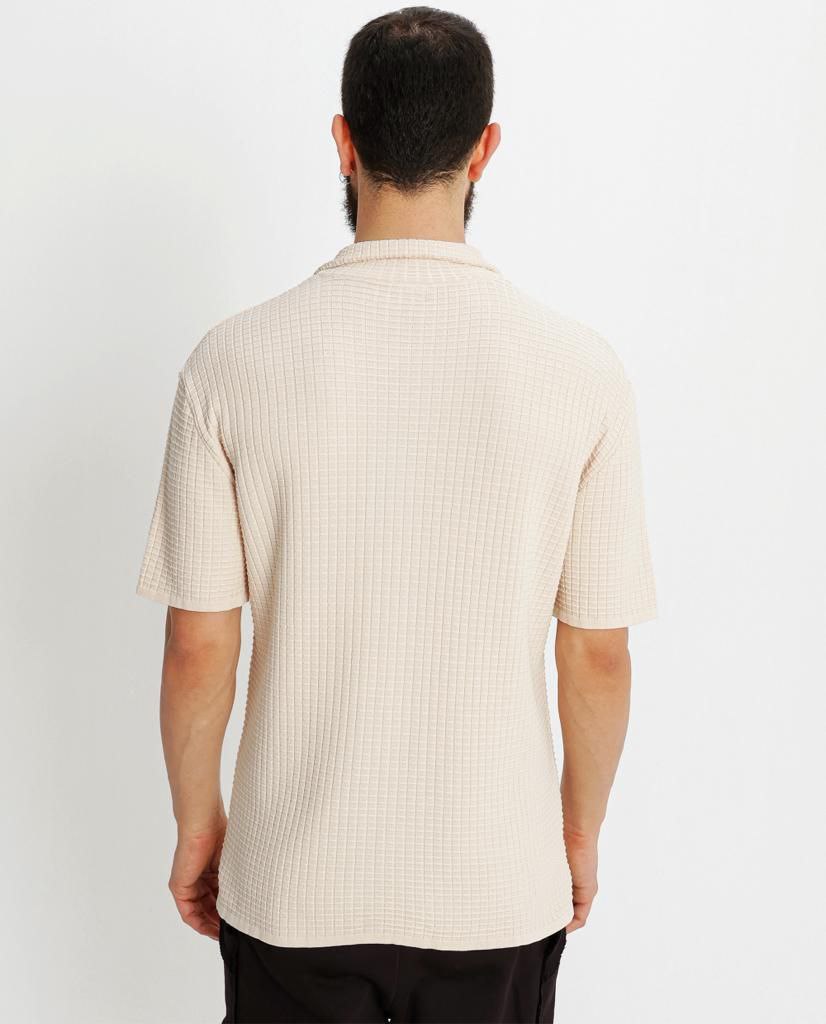 Κρεμ κοντομάνικο πουκάμισο fashion με σχέδιο-eksi-23-Y062 (2)
