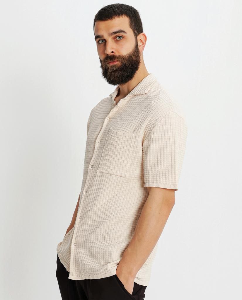 Κρεμ κοντομάνικο πουκάμισο fashion με σχέδιο-eksi-23-Y062 (4)