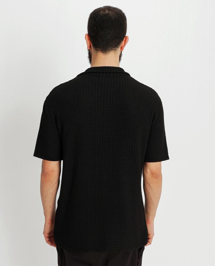 Μαύρο κοντομάνικο πουκάμισο fashion με σχέδιο-eksi-23-Y062 (2)