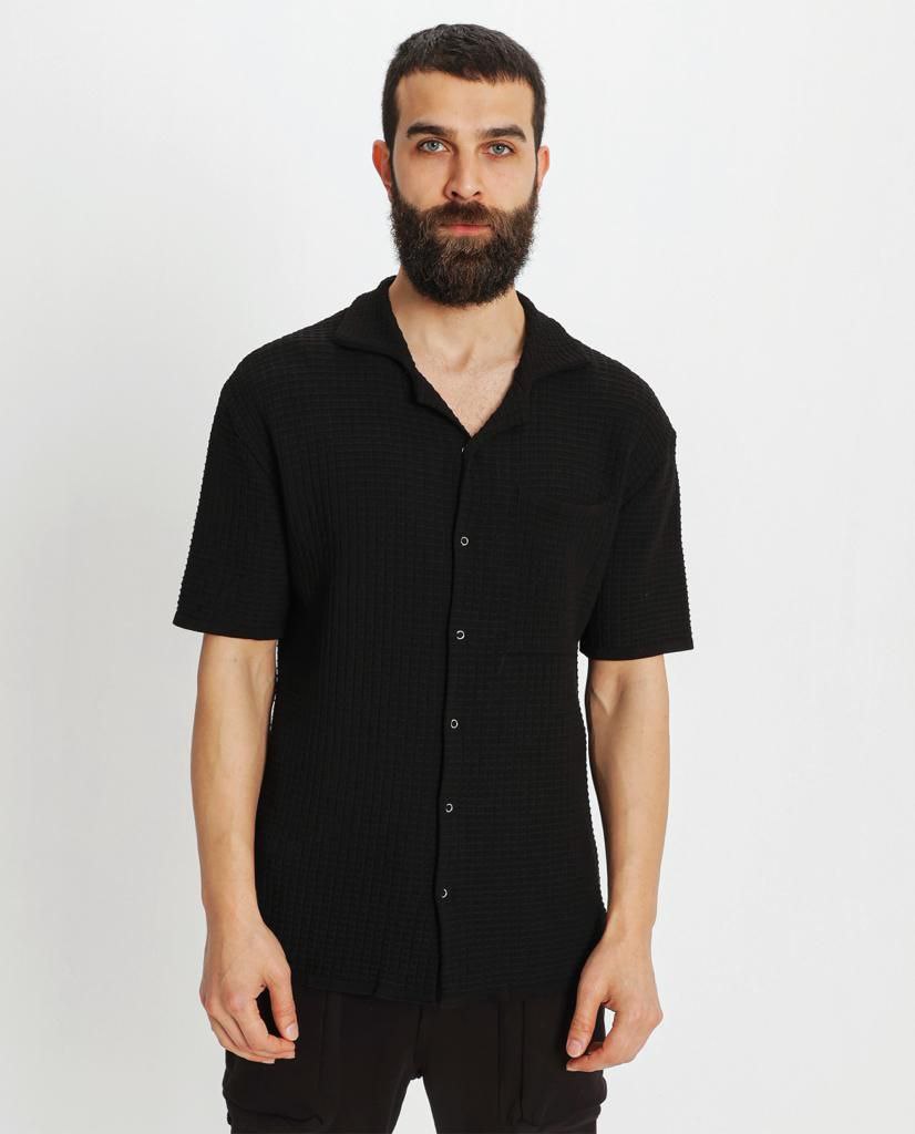 Μαύρο κοντομάνικο πουκάμισο fashion με σχέδιο-eksi-23-Y062 (3)