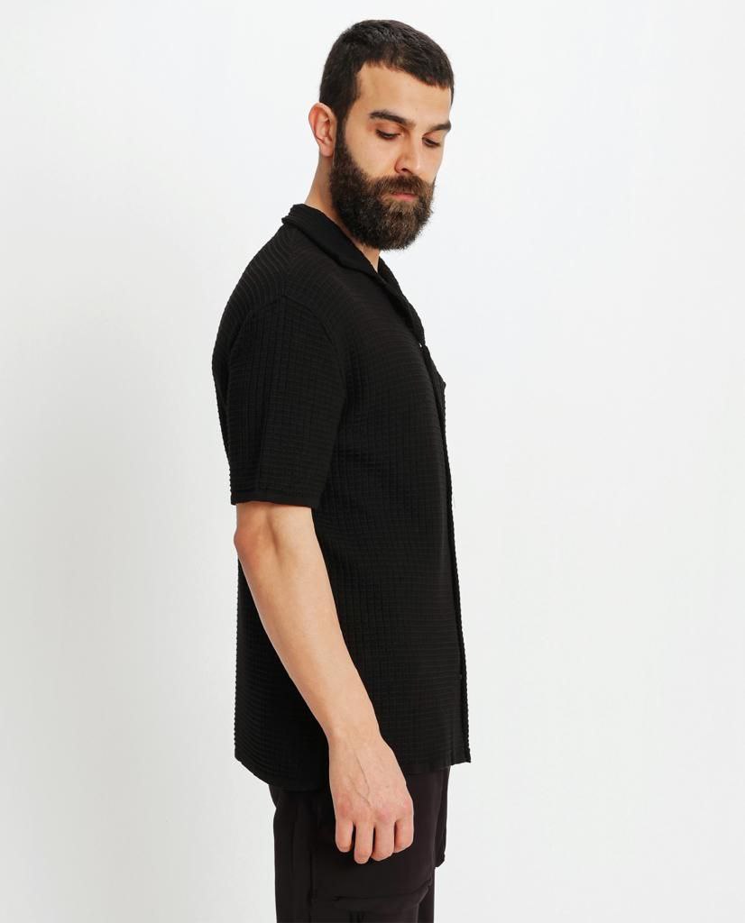 Μαύρο κοντομάνικο πουκάμισο fashion με σχέδιο-eksi-23-Y062 (5)