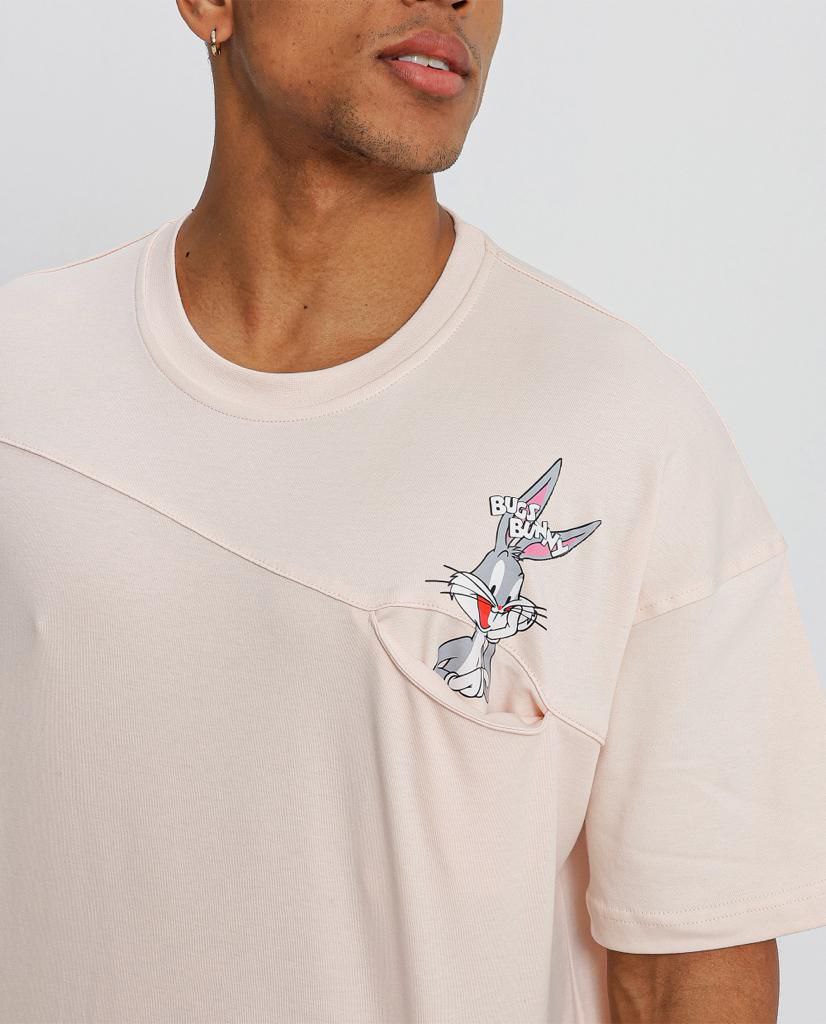 Ροζ κοντομάνικη μπλούζα με τύπωμα-Bugs Bunny(OVERSIZED)-eksi-23-Y171 (2)