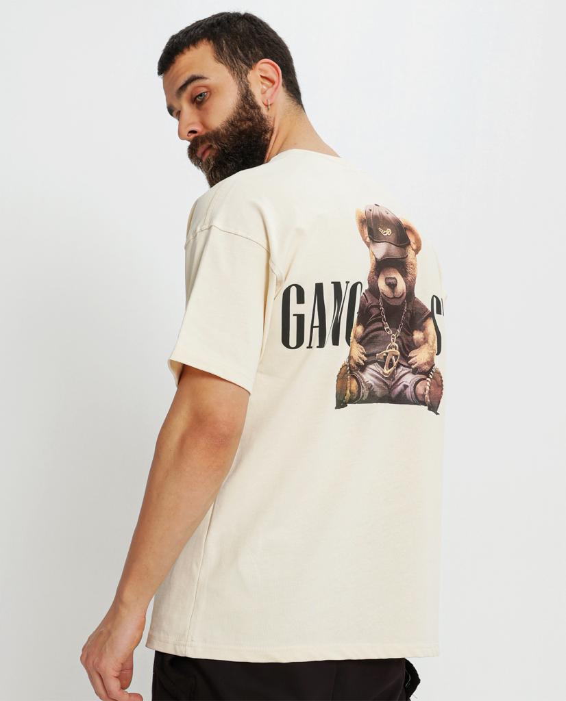 Μπεζ κοντομάνικη μπλούζα με τύπωμα-Bear gangsters-eksi-007 (3)