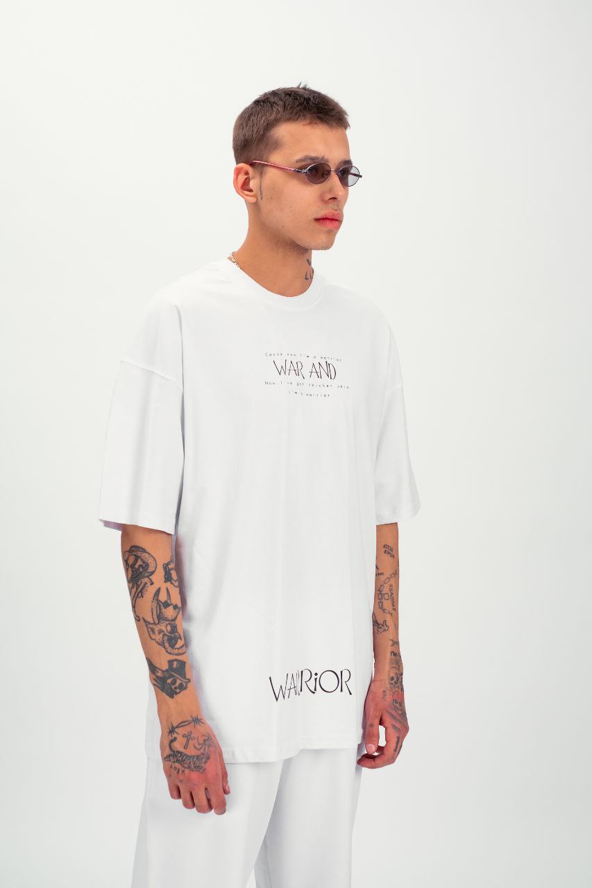 Λευκή κοντομάνικη μπλούζα με τύπωμα(OVERSIZED)-War and warrior-respire-5623027(3)
