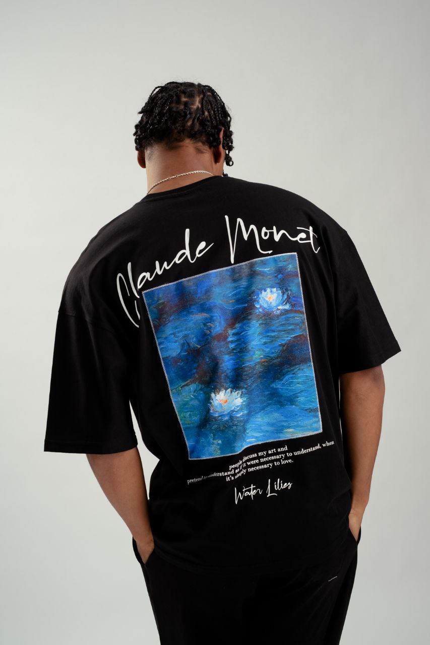 Μαύρη κοντομάνικη μπλούζα με τύπωμα(OVERSIZED)-Claude Monet-respire-5623021 (3)