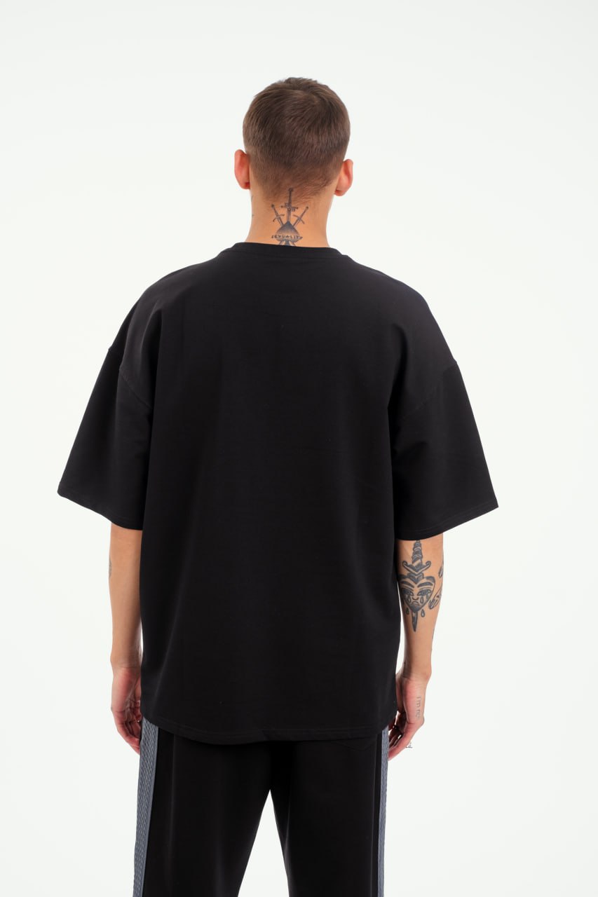 Μαύρη κοντομάνικη μπλούζα με τύπωμα(OVERSIZED)-respire-5623084