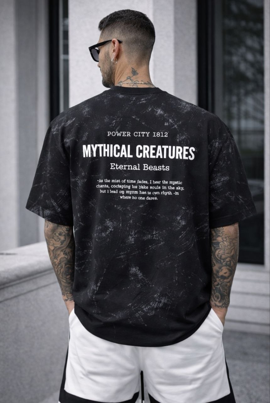 Ανδρικό Oversized T-Shirt “Mythical Creatures” Μαύρο