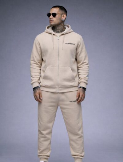 Ανδρικό Σετ Φόρμας Beige Minimal με Ζακέτα & Jogger Παντελόνι