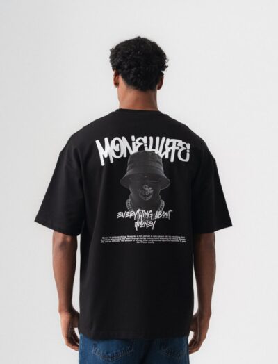 Ανδρικό Oversized T-Shirt Μαύρο “Money Life” με Graphic Back Print