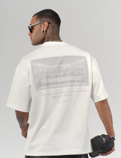 Ανδρικό Oversized T-Shirt Λευκό “Da Vinci” Ανάγλυφο Back Print