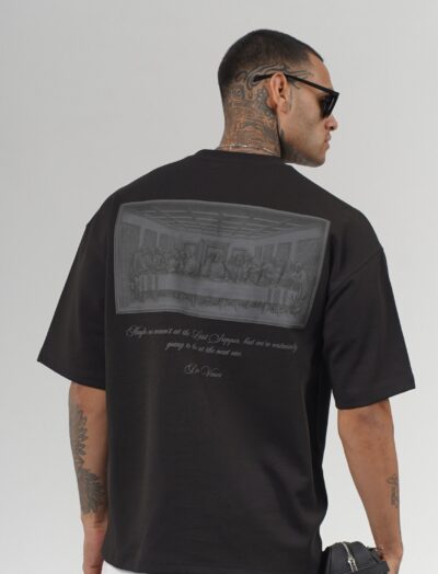 Ανδρικό Oversized T-Shirt Μαύρο “Da Vinci” Ανάγλυφο Back Print
