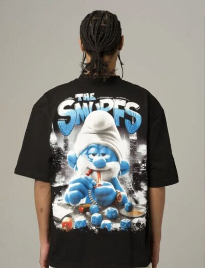 Ανδρικό Oversized T-Shirt Μαύρο με Print “The Smurfs” – Streetwear Σχέδιο Πλάτης