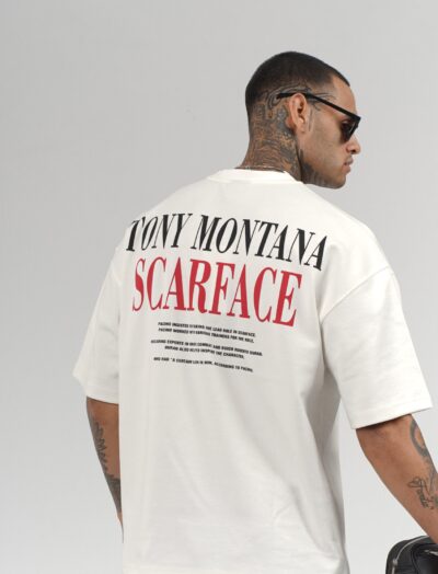 Ανδρικό Oversized T-Shirt Λευκό “Tony Montana Scarface” με Print Πλάτης