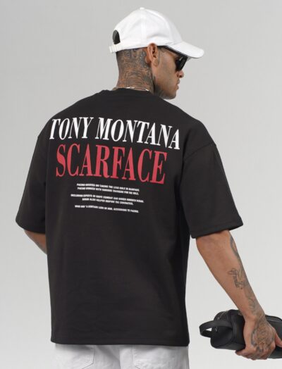 Ανδρικό Oversized T-Shirt Μαύρο “Tony Montana Scarface” με Print Πλάτης