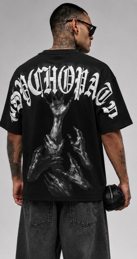 Ανδρική Oversized Μαύρη Μπλούζα με Gothic Print & Χέρια