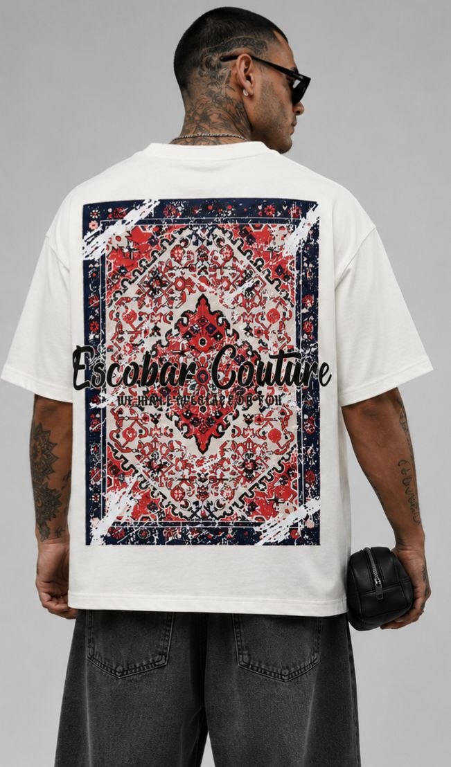 Ανδρικό Oversized T-Shirt Escobar Couture σε Λευκό με Oriental Carpet Print