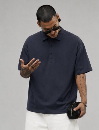 Ανδρική Oversized Polo Μπλούζα σε Navy Μπλε Χρώμα