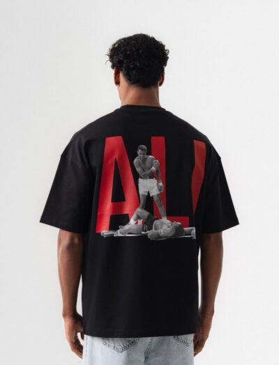 Ανδρικό T-shirt Oversized με Σχέδιο Boxer Muhammad Ali Μαύρο