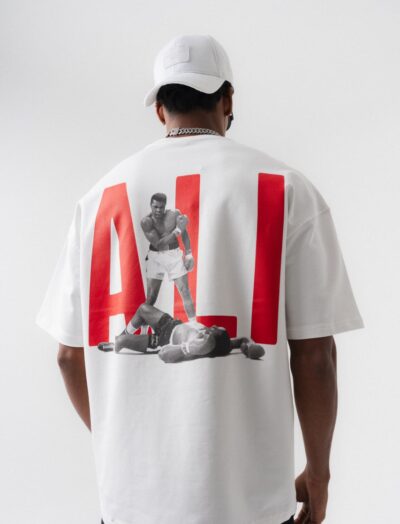 Ανδρικό T-shirt Oversized με Σχέδιο Boxer Muhammad Ali Λευκό