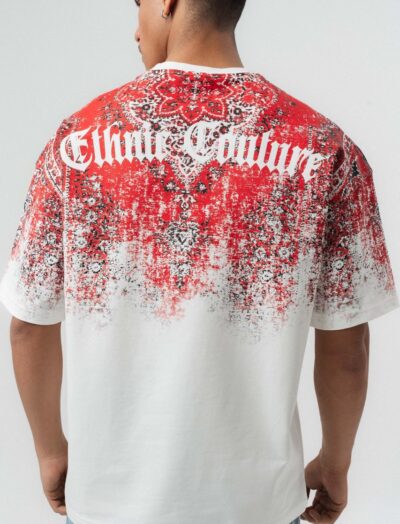 Ανδρική Oversized Μπλούζα Λευκή με Gothic Logo και Κόκκινο Streetwear Print