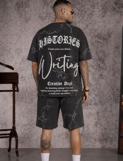 Ανδρικό Σετ Oversized T-Shirt & Βερμούδα “Histories Writing” Μαύρο