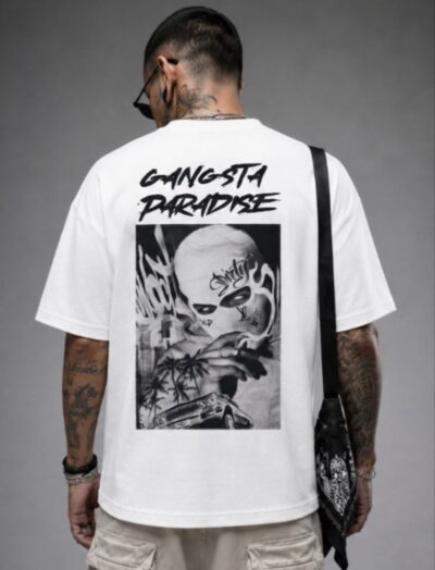 Ανδρικό Oversized T-Shirt “Gangsta Paradise” Λευκό