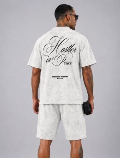 Ανδρικό Λευκό Marble Σετ T-shirt & Βερμούδα Hustler in Peace