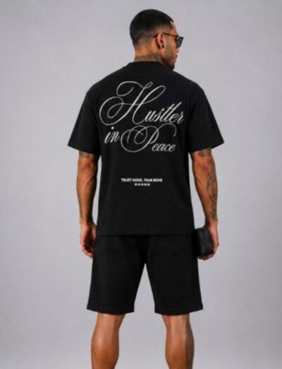 Ανδρικό Μαύρο Σετ T-shirt & Βερμούδα Hustler in Peace