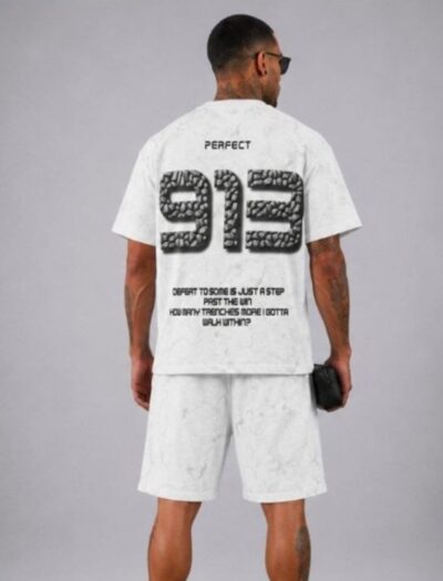 Ανδρικό Λευκό Σετ T-shirt & Βερμούδα με Print 913