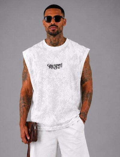 Ανδρική Αμάνικη Μπλούζα Acid Wash “Respect” Λευκή