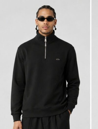 Ανδρικό Μαύρο Φούτερ Half Zip με Ψηλό Γιακά