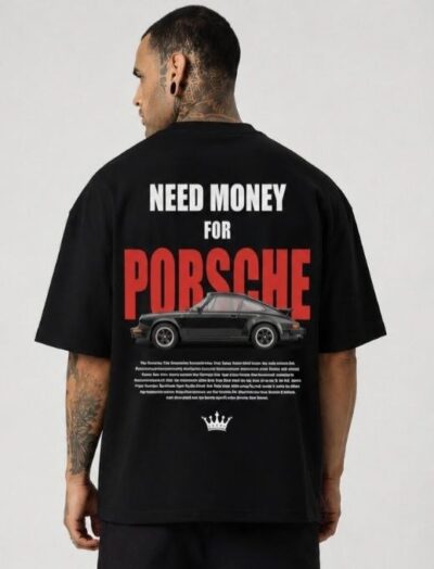 Ανδρικό Oversized T-Shirt "Need Money For Porsche" Μαύρο
