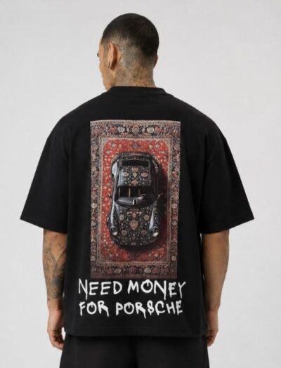 Ανδρικό Oversized T-Shirt "Need Money For Porsche Rug Edition" Μαύρο