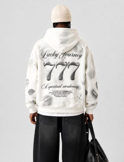 Ανδρικό Hoodie Λευκό “Lucky Journey 777” με All Over Print