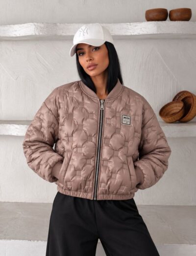 Γυναικείο Bomber Μπουφάν Dusty Pink με Ανάγλυφη Καπιτονέ Υφή