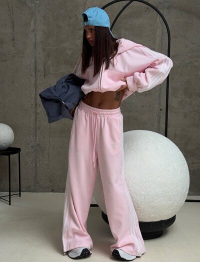 Γυναικείο Σετ Φόρμας NO JIZE Baby Pink με Λευκές Ρίγες