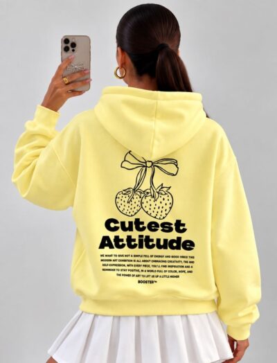 Γυναικείο Hoodie Cutest Attitude με Print Φράουλες – Κίτρινο