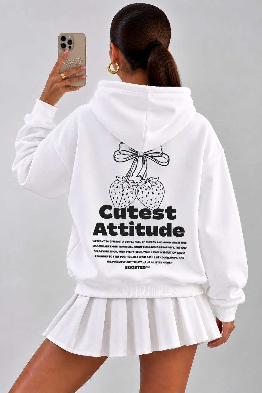 Γυναικείο Hoodie Cutest Attitude με Print Φράουλες – Λευκό
