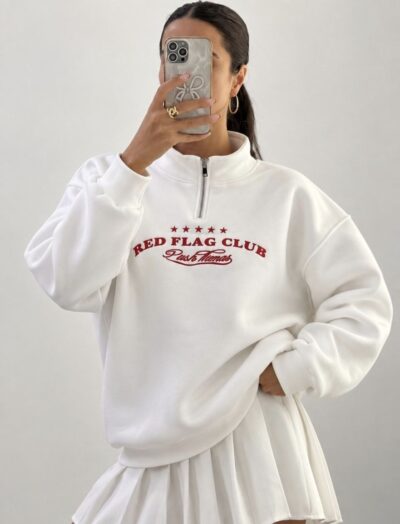 Γυναικείο Φούτερ Red Flag Club με Half Zip – Λευκό