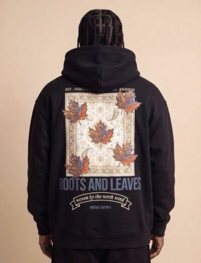 Ανδρική Μαύρη Ζακέτα Roots & Leaves με Graphic Print Πλάτης